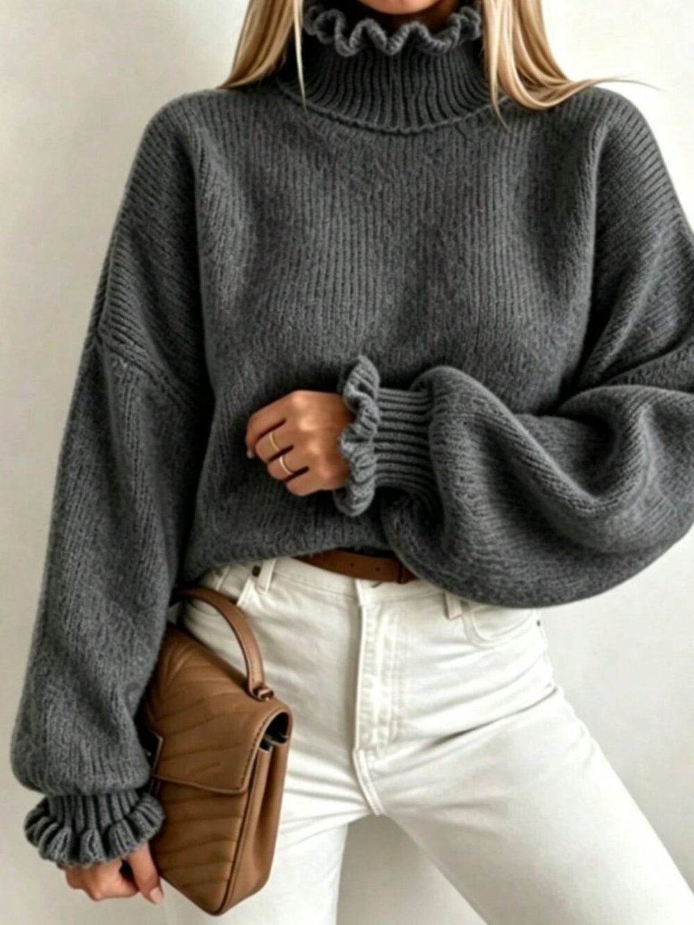 Grey Casual Women's Loose Fit Long Sleeve Drop Shoulder Pullovers